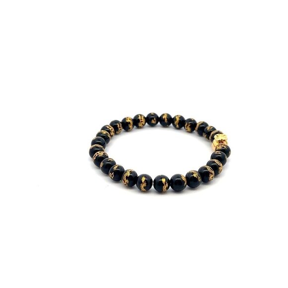 18K Gold Money Bag Lucky Charm Bracelet Onyx Gemstones 6mm - Picture 4 of 5